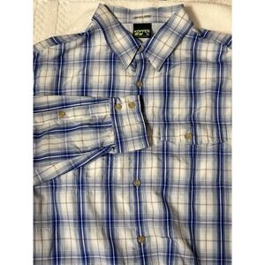 Koppen No Fly Zone Mens XL Blue Plaid Vented Roll Tab Sleeve  Fish Hiking Shirt